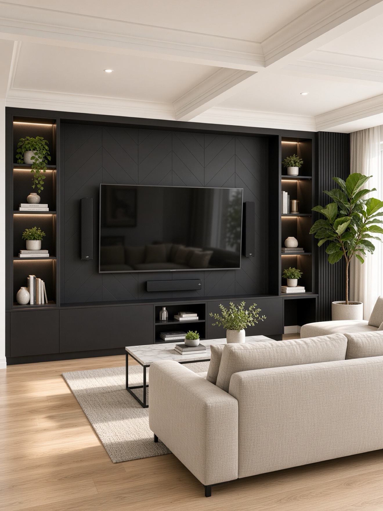 Black media wall by Legnoux