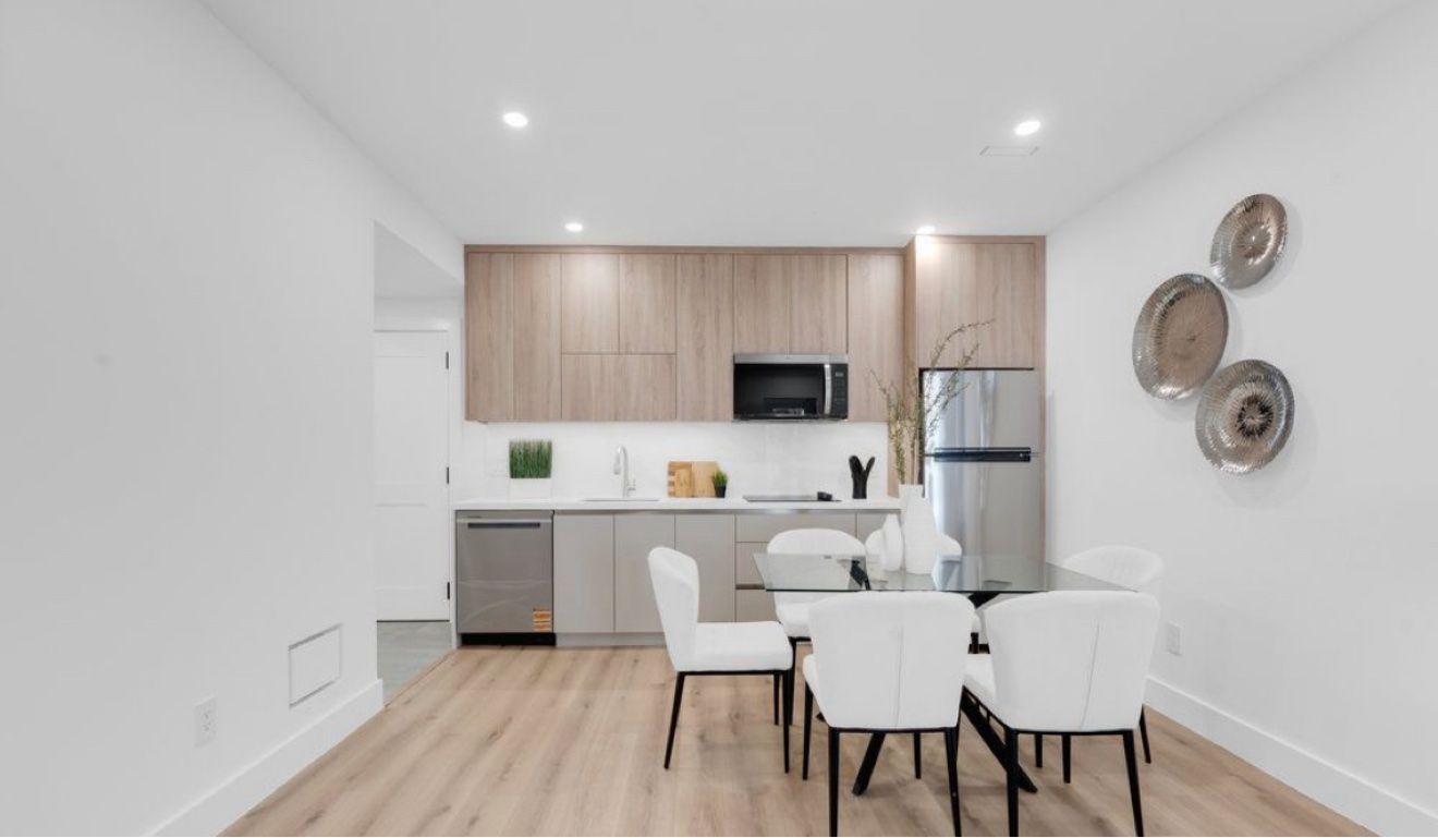 Light oak basement kitchen cabinetry