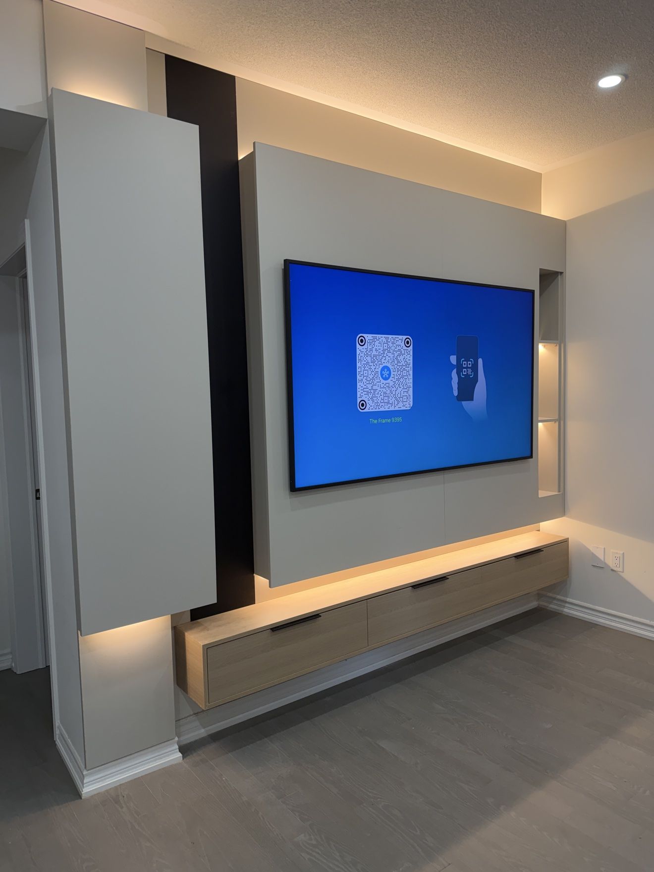 Custom media wall with Samsung Frame TV, install day
